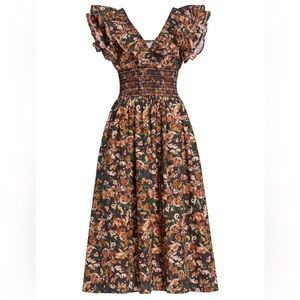 SOMETHING NAVY - Natalie Smocked Floral Midi-Dress